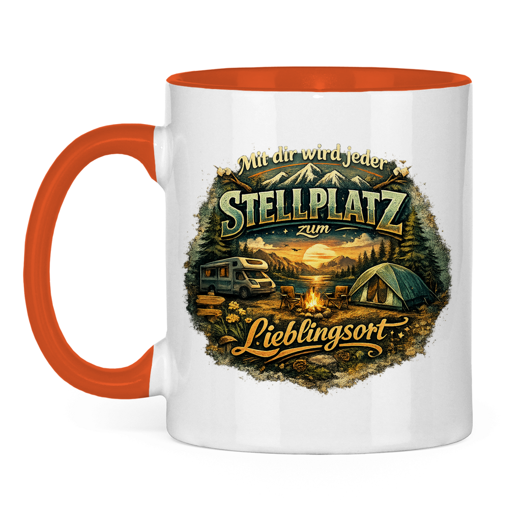 Camper Tasse zweifarbig – „Mit dir wird jeder Stellplatz zum Lieblingsort" | Wortmelodie Moments