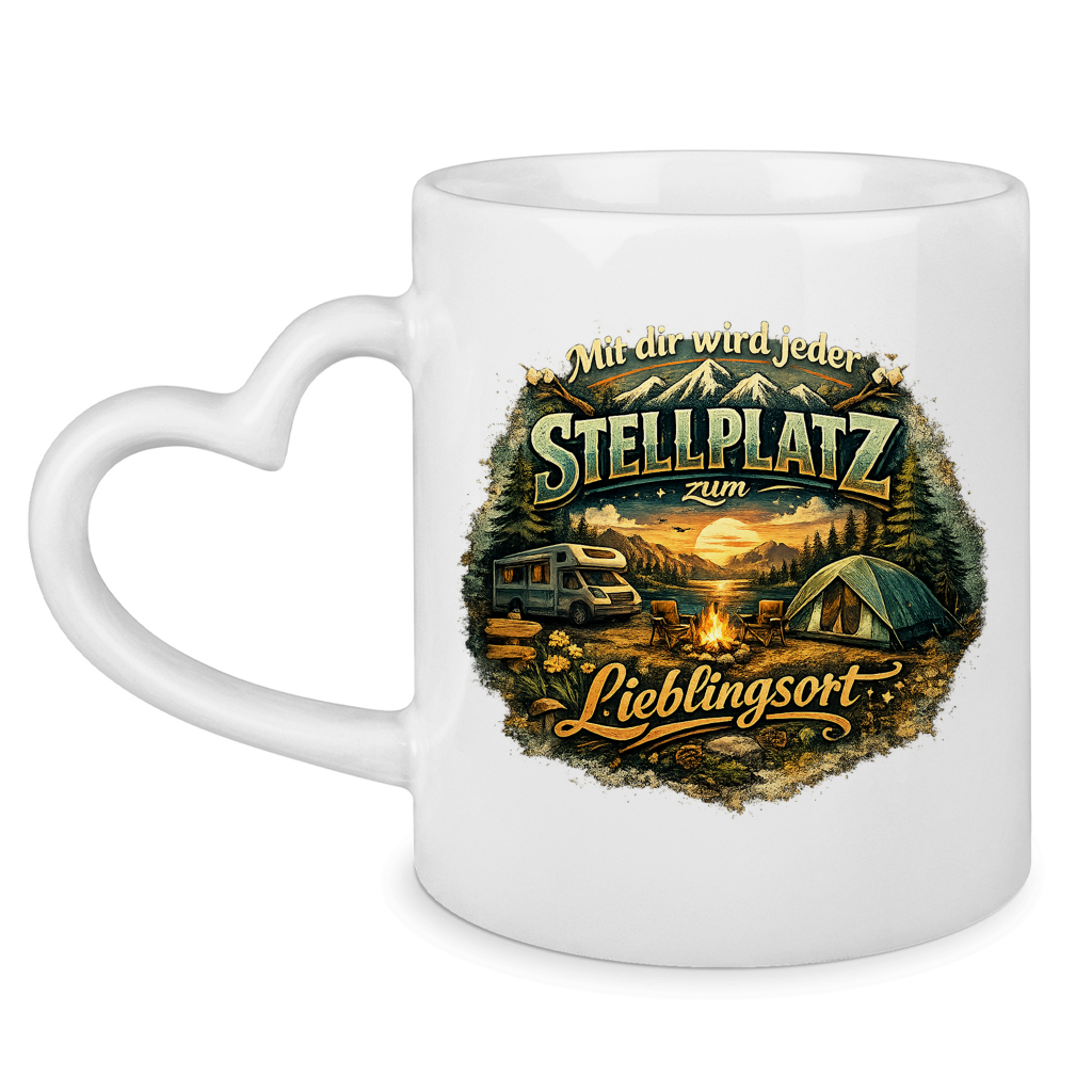 Camper Tasse mit Herzhenkel – „Mit dir wird jeder Stellplatz zum Lieblingsort" | Wortmelodie Moments