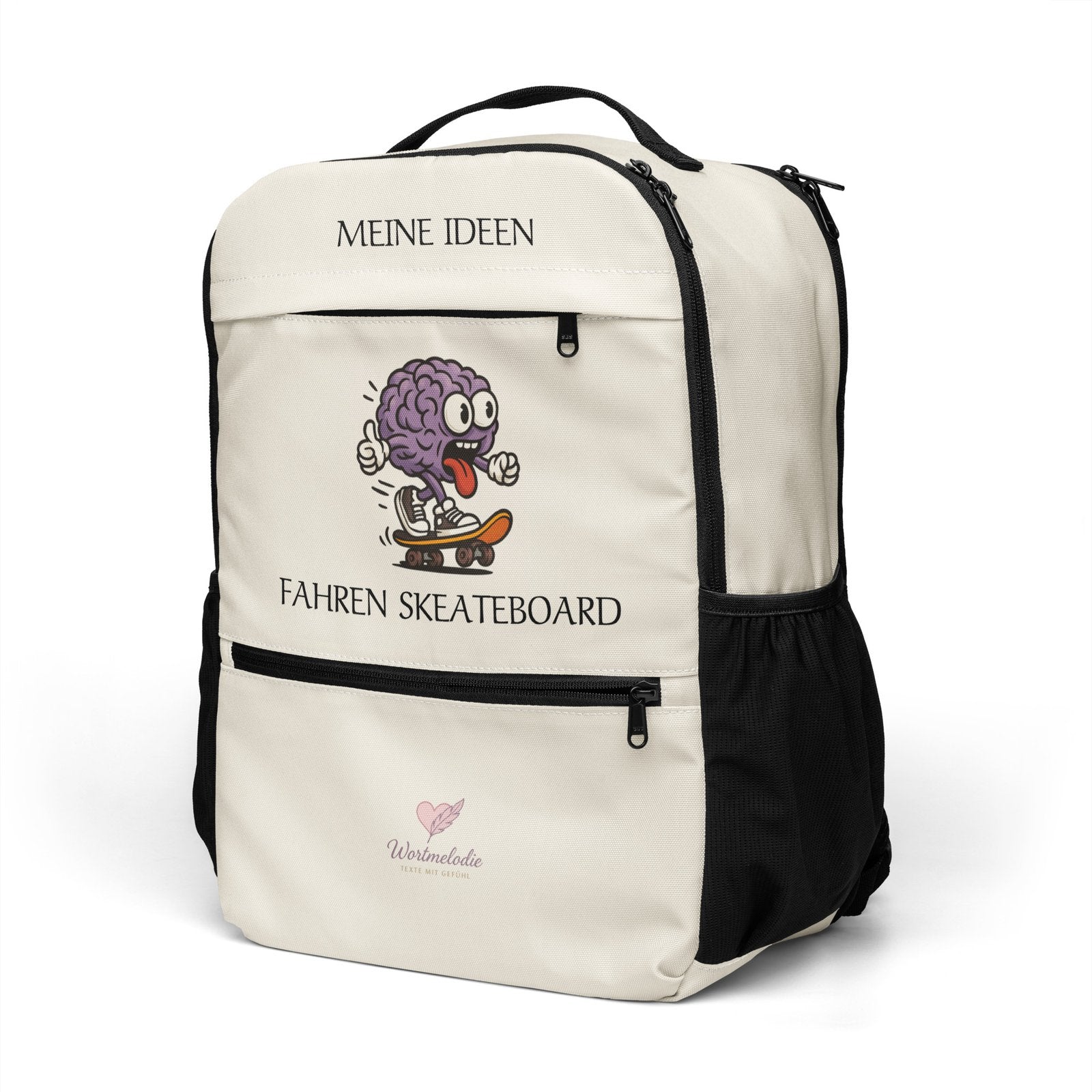 Wortmelodie Moments Rucksack – „MEINE IDEEN FAHREN SKATEBOARD“ | Laptopfach, Versteckte Tasche & 330 g/m² Robustheit
